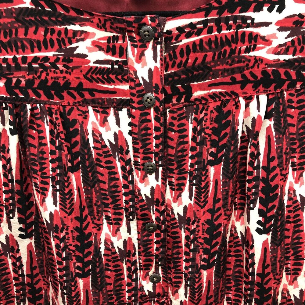 Fossil Womens Red Black Abstract Feather Print Button Front Shift Dress Lined - Picture 4 of 12
